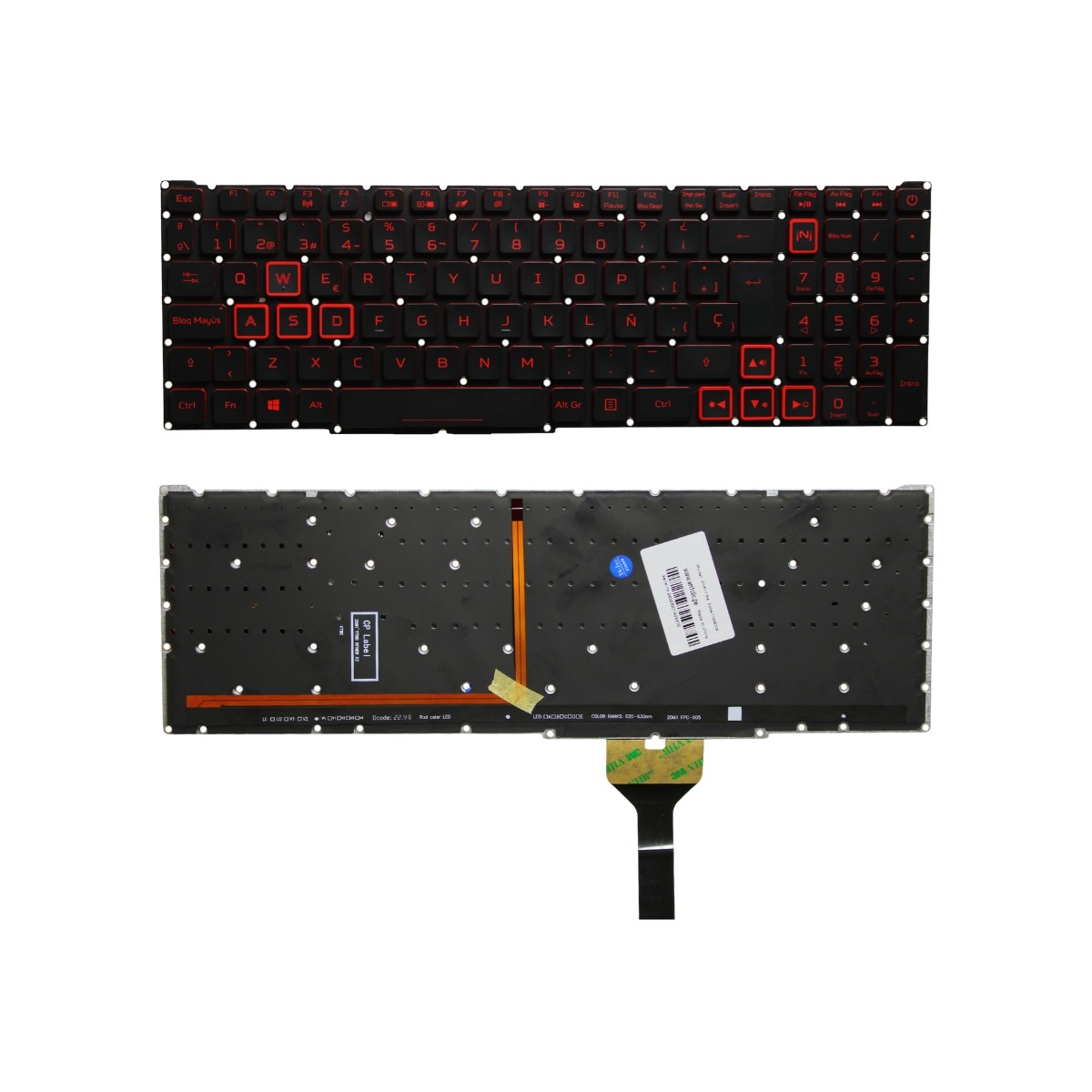 TECLADO PARA LAPTOP ACER AN517-54 AN515-57 GENUINO POWER ILUMINADO ROJO FLEX DELGADO - 1
