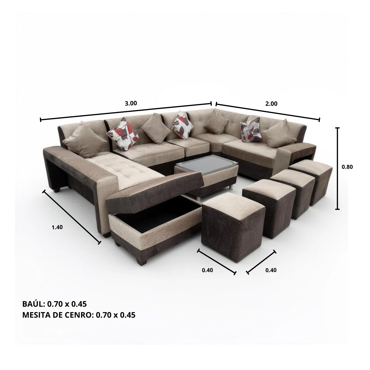 SECCIONAL MODELO AMERICANO + MESITA DE CENTRO DE REGALO + 4 PUFF + COJINES DECORATIVOS - 2