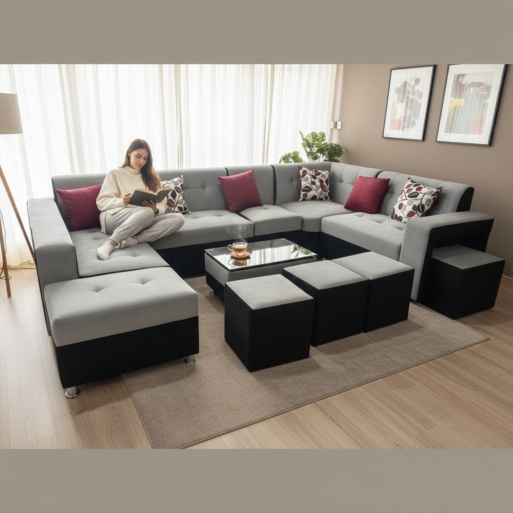 JUEGO SECCIONAL MODELO AMERICANO PLATA/NEGRO + COJINES DE REGALO - 1