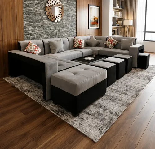 JUEGO SECCIONAL MODELO AMERICANO PLATA/NEGRO MUEBLES PERU + COJINES DE REGALO - 1