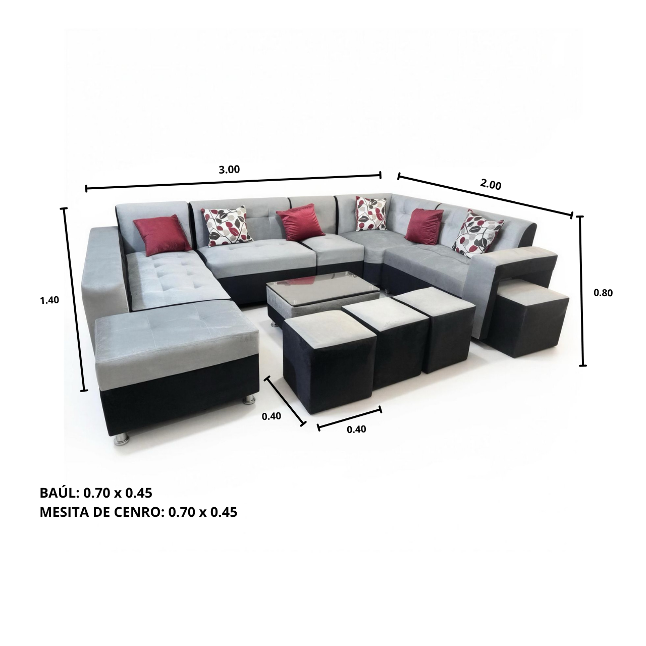 JUEGO SECCIONAL MODELO AMERICANO PLATA/NEGRO + COJINES DE REGALO - 2