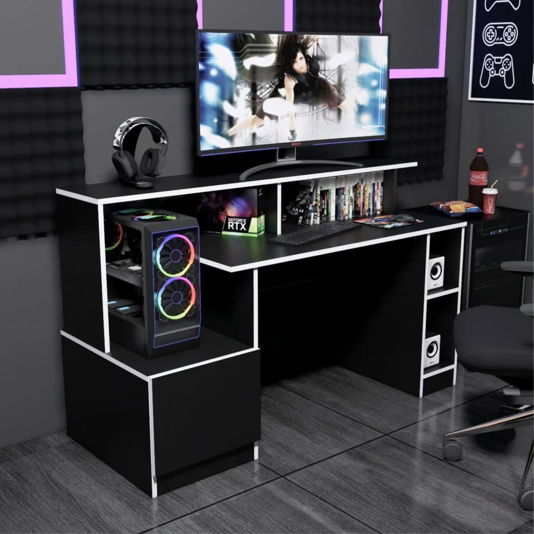 ESCRITORIO GAMER 150 CM NEGRO/BLANCO INNOVACIONES LUMIK - 1