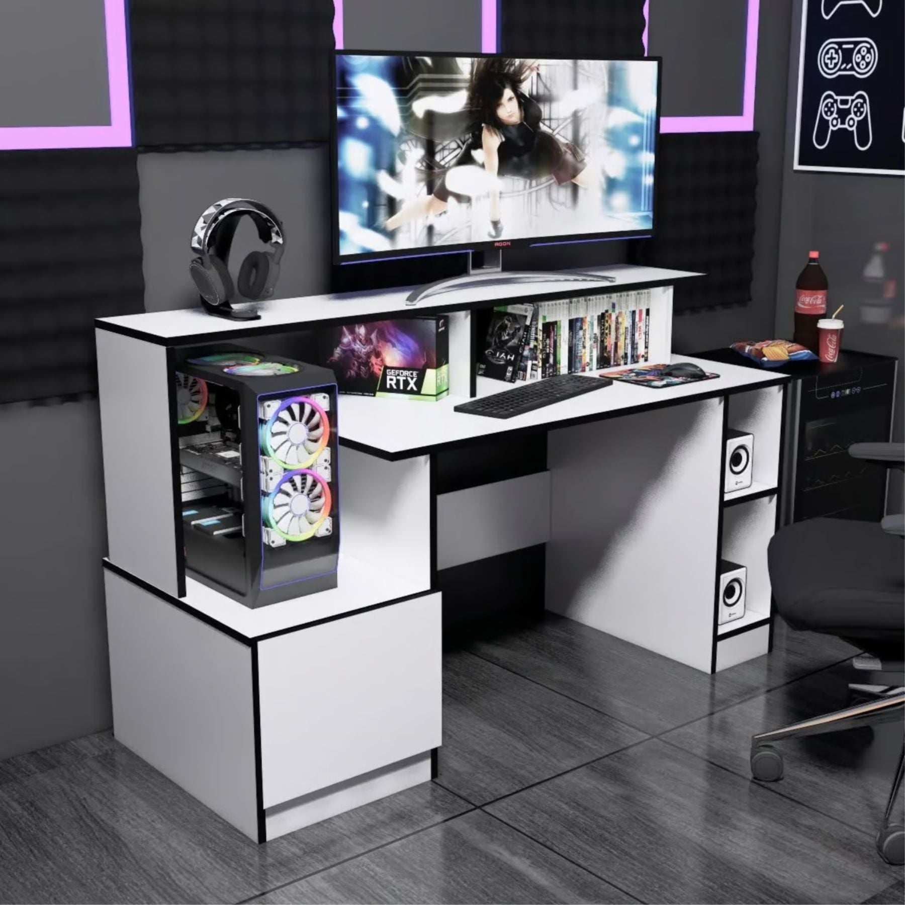 ESCRITORIO GAMER 150 CM BLANCO INNOVACIONES LUMIK - 1