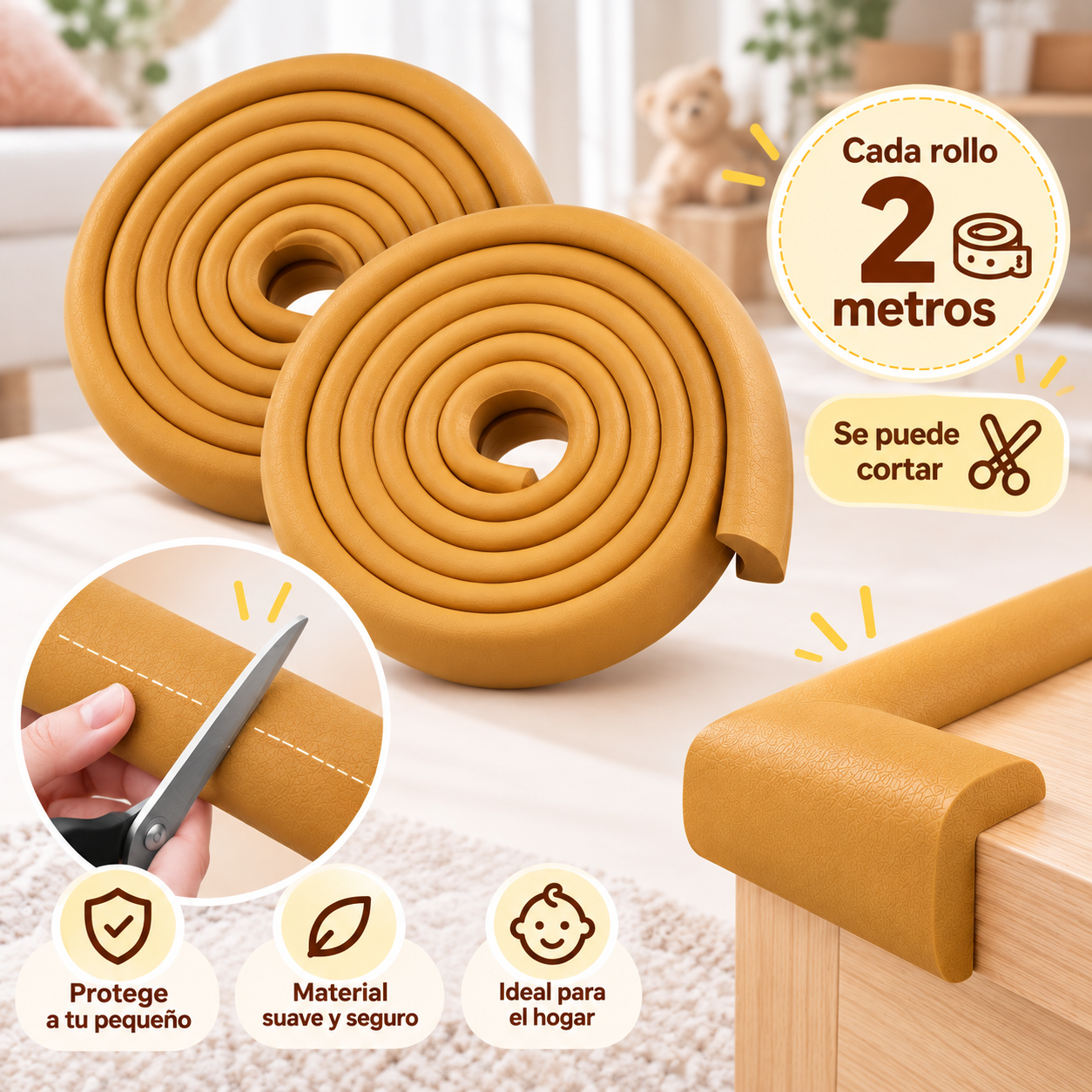Protector de Esquinas y Bordes para Mesa Bebés – Seguridad Infantil 2 Rollos - 2
