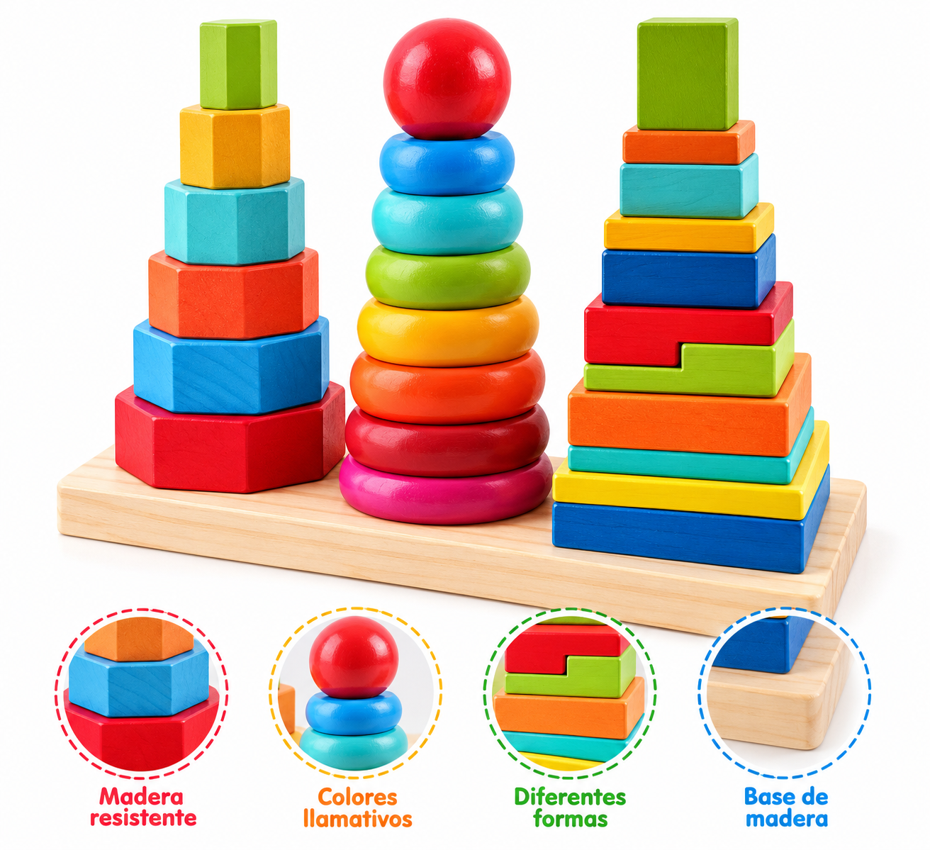 Juguete Didáctico Triple Torre Apilable para Bebés y Niños – Encaje y Motricidad - 1