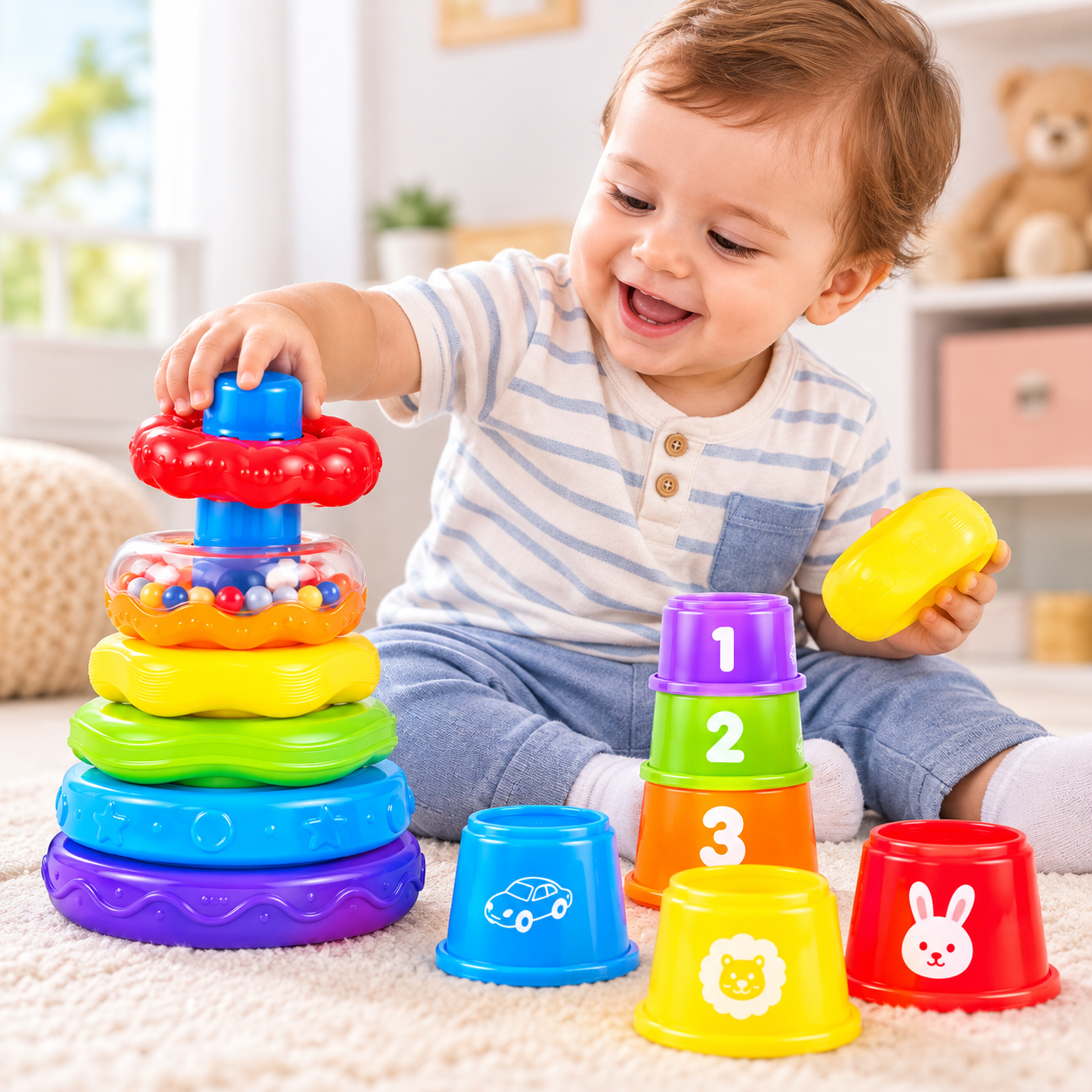 Set Aros con Vasos Apilables para Bebés – Juguete Didáctico de Estimulación - 4