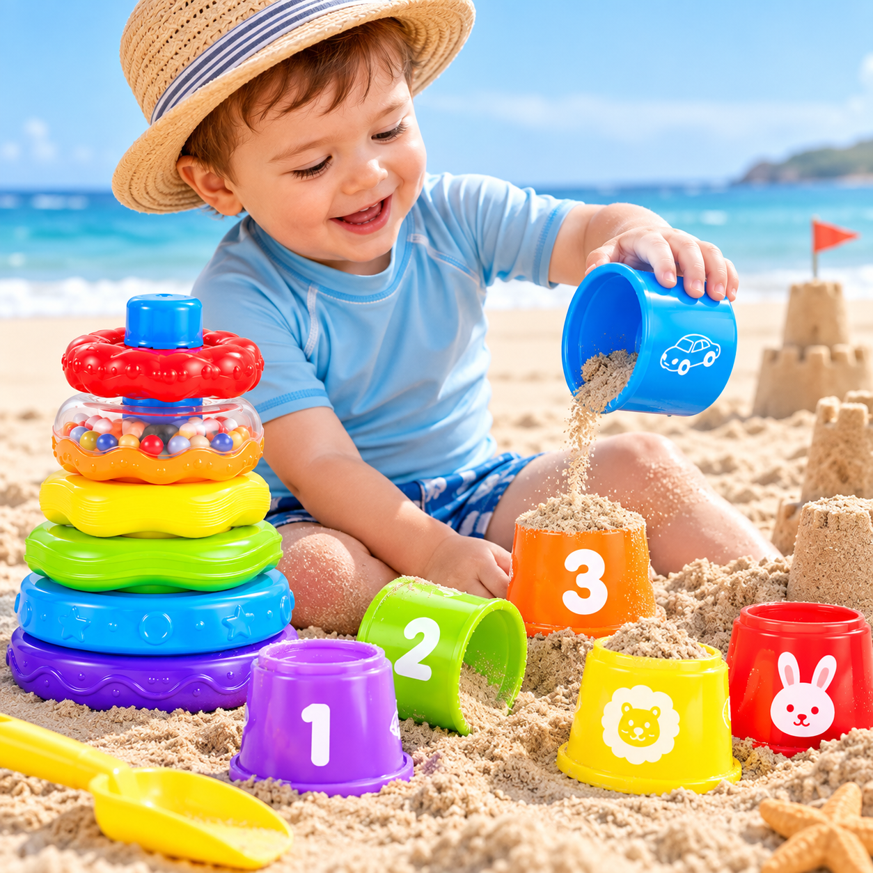 Set Aros con Vasos Apilables para Bebés – Juguete Didáctico de Estimulación - 5