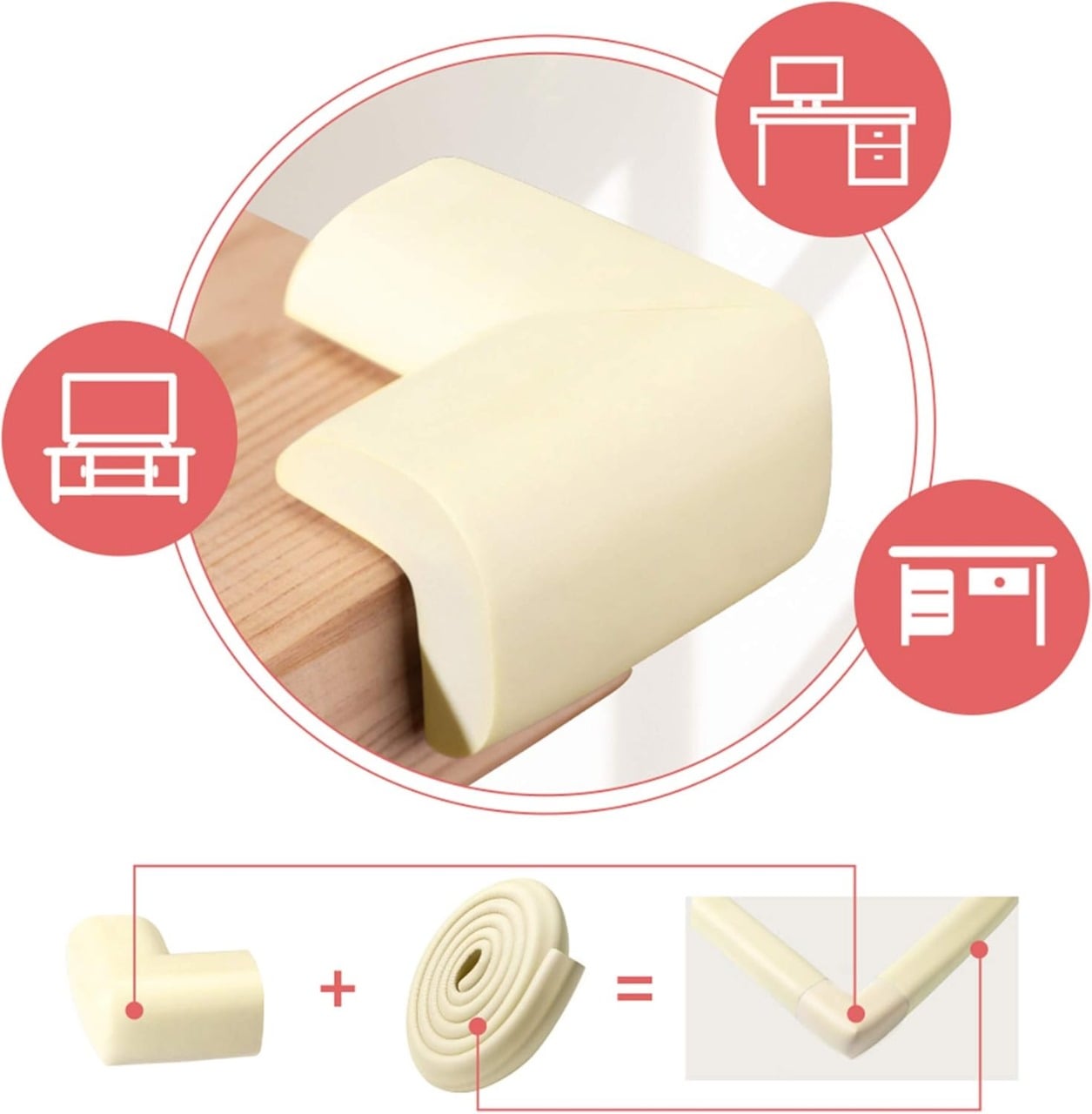PROTECTOR DE BORDES ANTIGOLPE CREMA PARA BEBES Y NIÑOS 2 PCS - 4