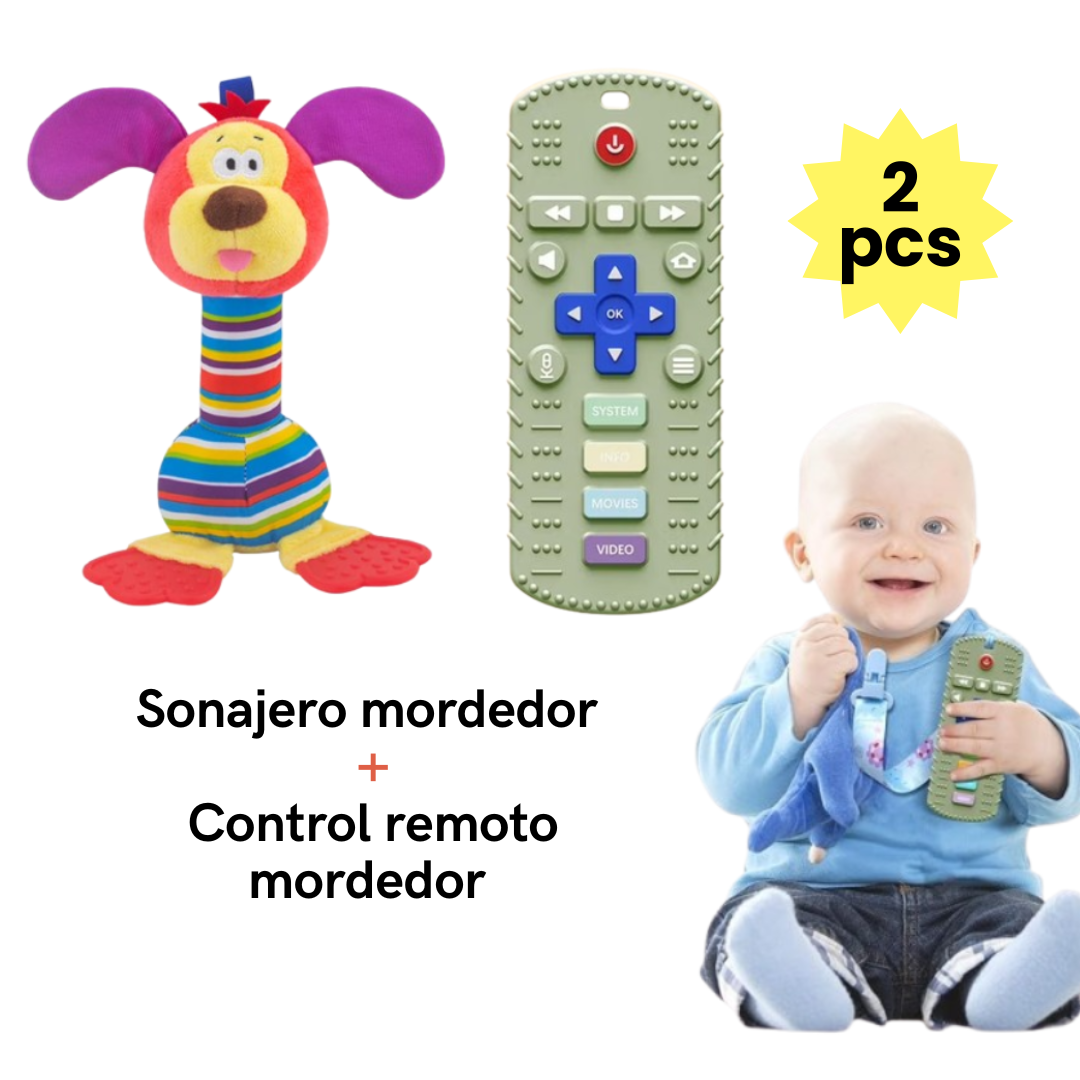 PACK MORDEDOR PARA BEBE CONTROL MORDEDOR VERDE + SONAJERO MORDEDOR PERRITO - 1