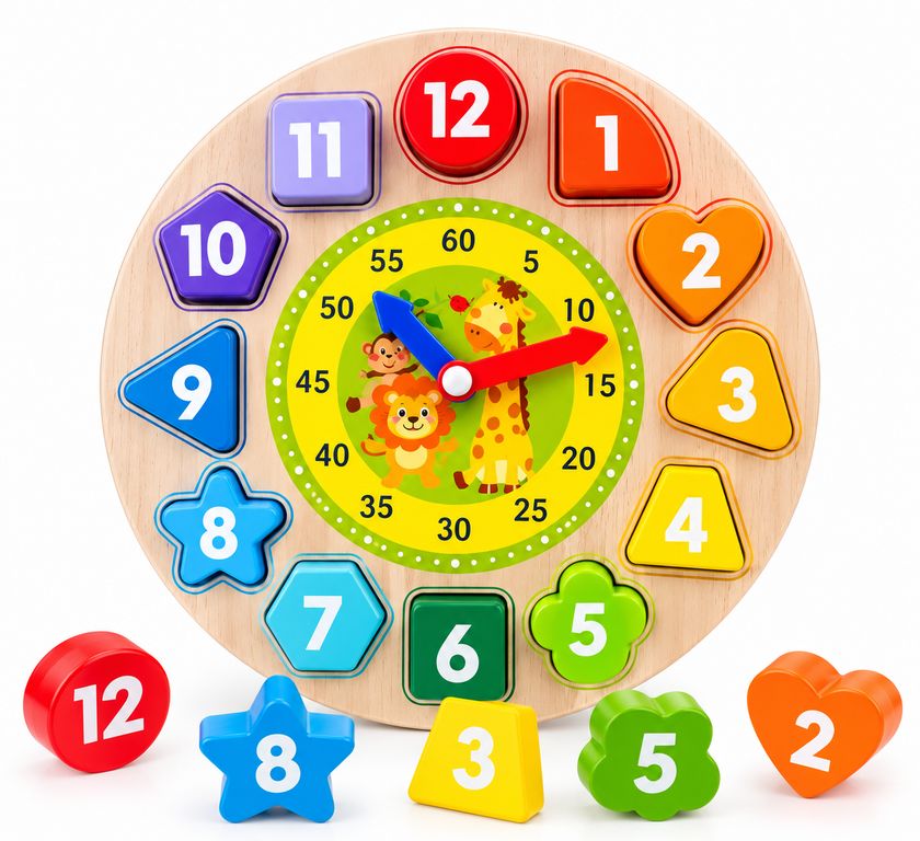 RELOJ DIDÁCTICO DE MADERA PARA NIÑOS – ENCAJE, ENHEBRADO Y NÚMEROS - 2
