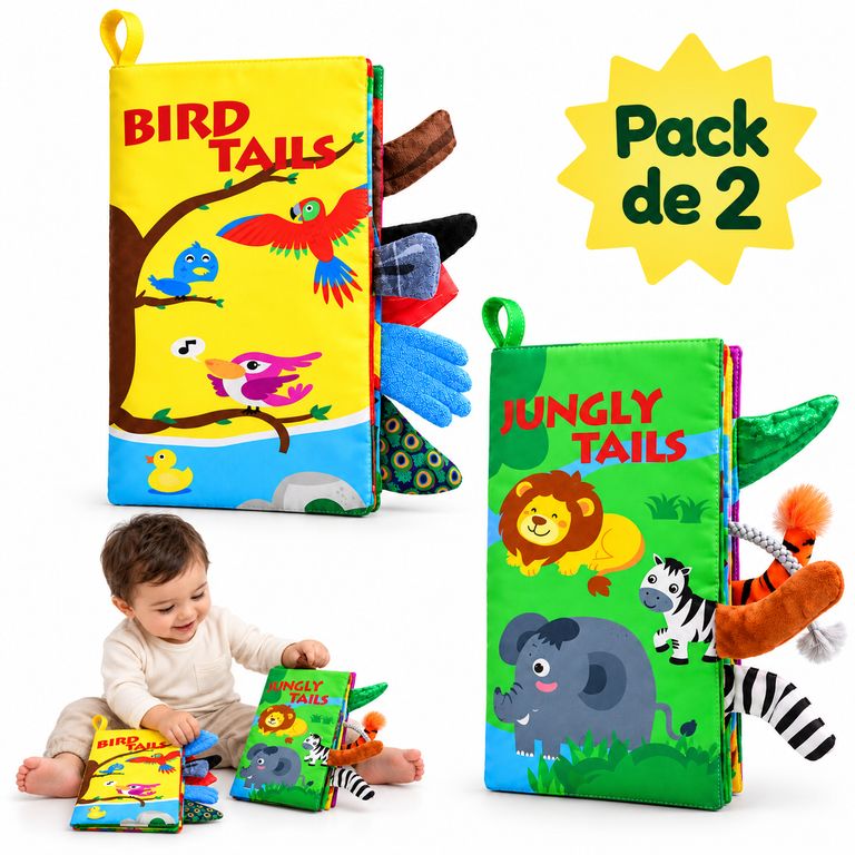 PACK DE 2 LIBROS DE TELA SENSORIALES PARA BEBÉ – AVES Y ANIMALES SALVAJES - 1