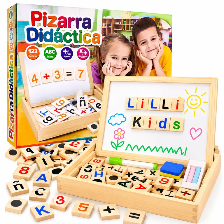 PIZARRA MAGNÉTICA DIDÁCTICA 2 EN 1 DE MADERA – LETRAS Y NÚMEROS PARA NIÑOS - 1