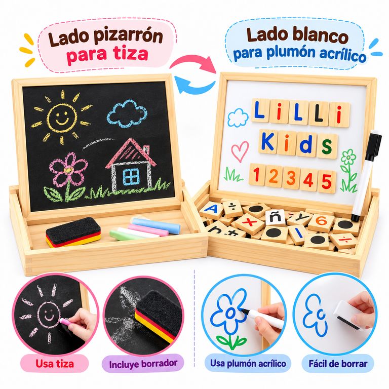 PIZARRA MAGNÉTICA DIDÁCTICA 2 EN 1 DE MADERA – LETRAS Y NÚMEROS PARA NIÑOS - 2