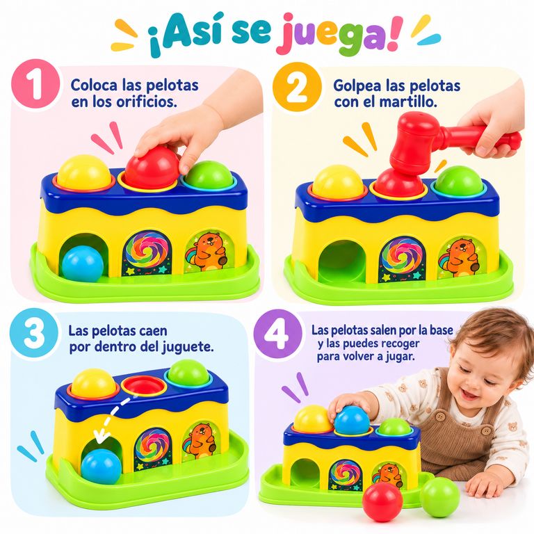 JUEGO CON MARTILLO KNOCK BALL PARA BEBÉ – JUGUETE DIDÁCTICO DE GOLPEO - 2