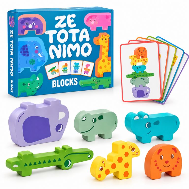 JUEGO DE EQUILIBRIO ANIMALES DE MADERA MONTESSORI + TARJETAS DIDÁCTICAS - 1