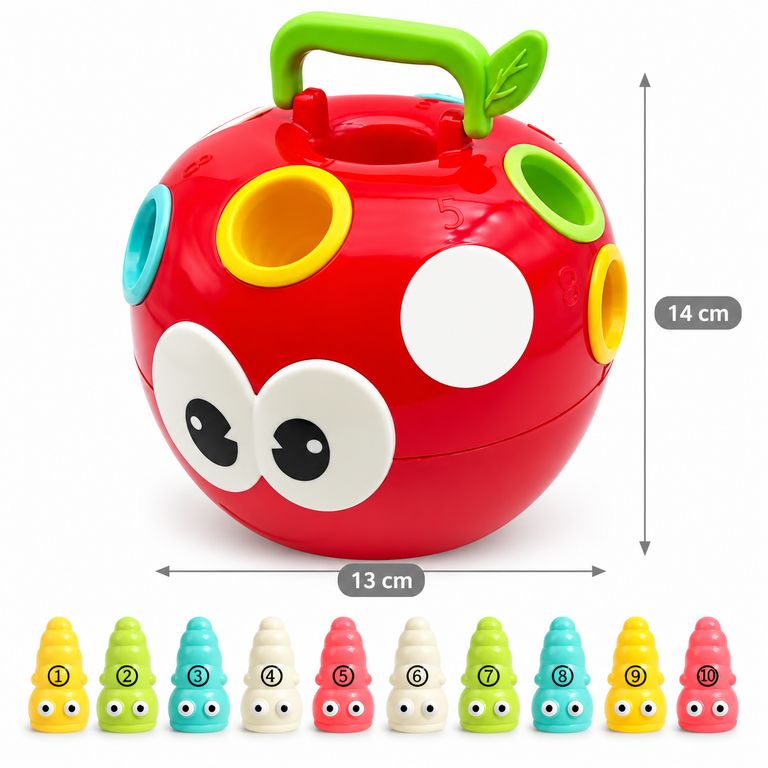 MANZANA DIDÁCTICA CON GUSANITOS – JUGUETE DIDÁCTICO DE MOTRICIDAD Y CLASIFICACIÓN - 2
