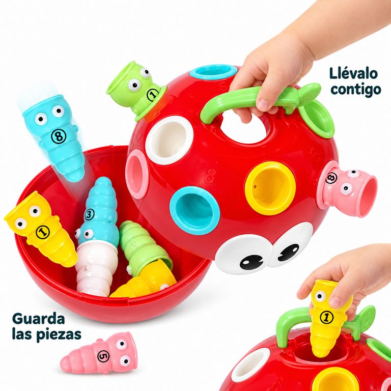 MANZANA DIDÁCTICA CON GUSANITOS – JUGUETE DIDÁCTICO DE MOTRICIDAD Y CLASIFICACIÓN - 4