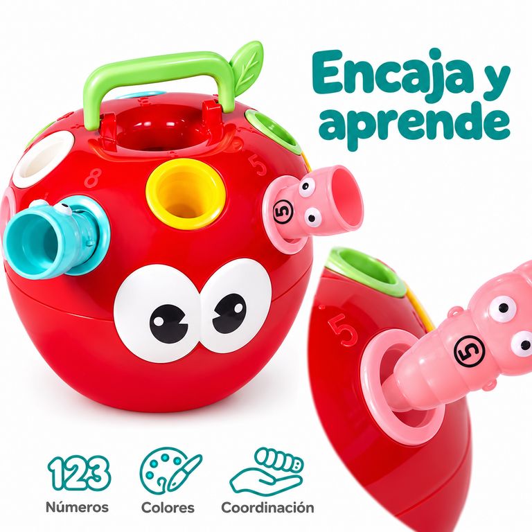 MANZANA DIDÁCTICA CON GUSANITOS – JUGUETE DIDÁCTICO DE MOTRICIDAD Y CLASIFICACIÓN - 6
