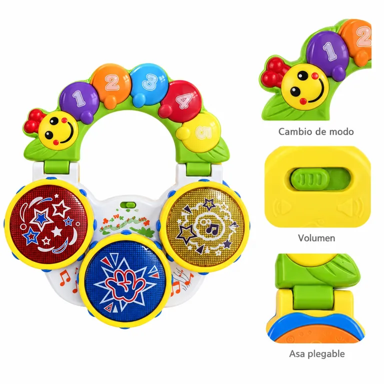 PIANO TAMBOR MUSICAL INFANTIL CON DISEÑO DE ORUGA - 3