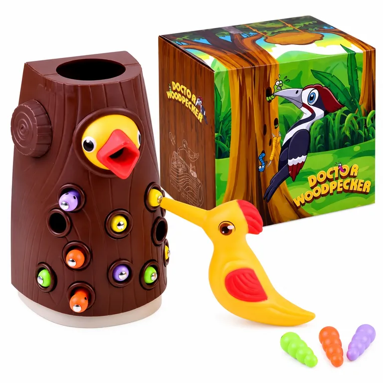 JUEGO MAGNÉTICO DE ALIMENTAR AL PÁJARO CARPINTERO CON GUSANOS – JUGUETE DIDÁCTICO - 1
