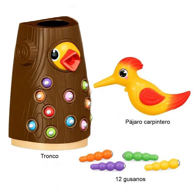 JUEGO MAGNÉTICO DE ALIMENTAR AL PÁJARO CARPINTERO CON GUSANOS – JUGUETE DIDÁCTICO - 2