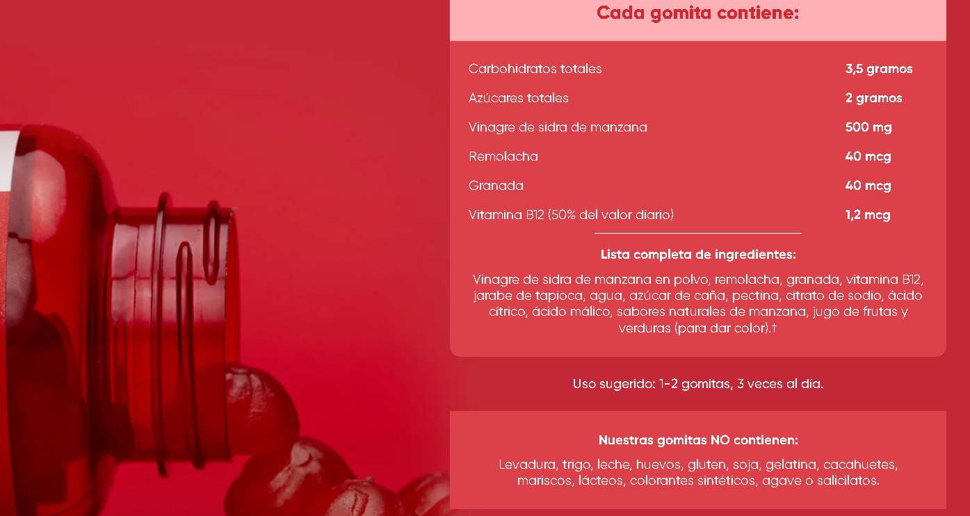 GOMITAS GOLI DE VINAGRE DE SIDRA DE MANZANA CON VITAMINA B12 PARA ENERGÍA Y BIENESTAR – 60 UNIDADES - 2