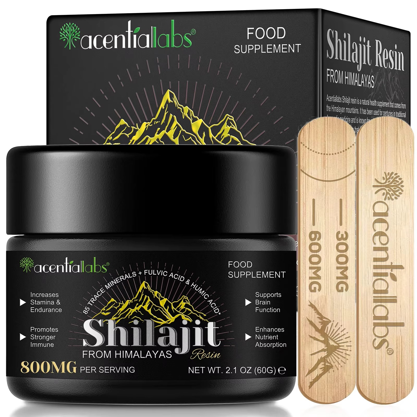 RESINA DE SHILAJIT HIMALAYA ACENTIALLABS 60G NATURAL PREMIUM CON PALITO DOSIFICADOR SUPLEMENTO AYURVÉDICO HERBAL - 1