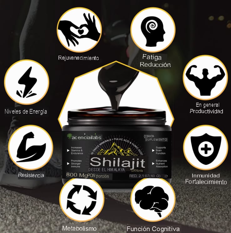 RESINA DE SHILAJIT HIMALAYA ACENTIALLABS 60G NATURAL PREMIUM CON PALITO DOSIFICADOR SUPLEMENTO AYURVÉDICO HERBAL - 2