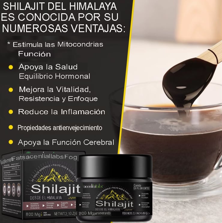 RESINA DE SHILAJIT HIMALAYA ACENTIALLABS 60G NATURAL PREMIUM CON PALITO DOSIFICADOR SUPLEMENTO AYURVÉDICO HERBAL - 5