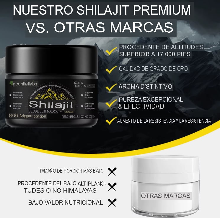 RESINA DE SHILAJIT HIMALAYA ACENTIALLABS 60G NATURAL PREMIUM CON PALITO DOSIFICADOR SUPLEMENTO AYURVÉDICO HERBAL - 6