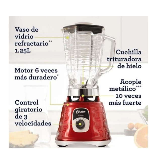 LICUADORA OSTER 1000 WATTS 3 VELOCIDADES ROJO BLST4126R (NUEVO) - 2