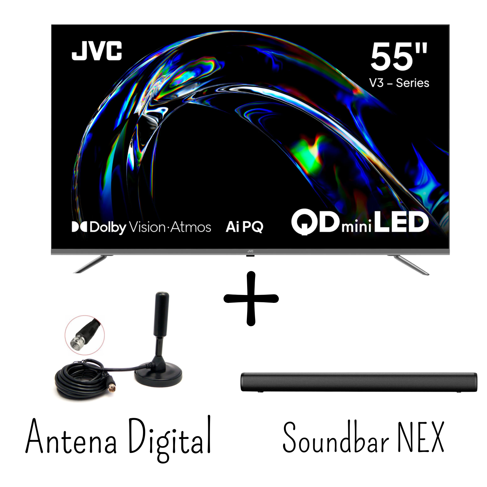 TELEVISOR JVC 55 PULGADAS QD MINILED 120HZ GOOGLETV LT-55KM958 + SOUNDBAR NEX + ANTENA DIGITAL - 1