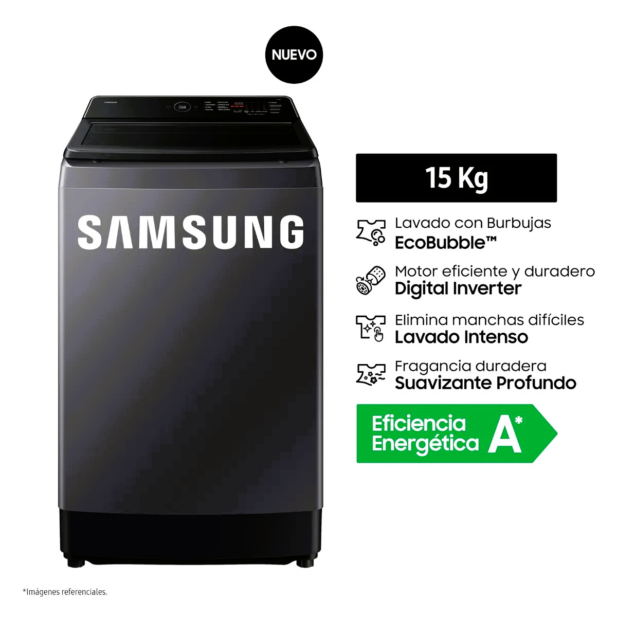 LAVADORA SAMSUNG 15 KG ECOBUBBLE CARGA SUPERIOR GRIS GRAFITO WA40F15E4CPE - 1