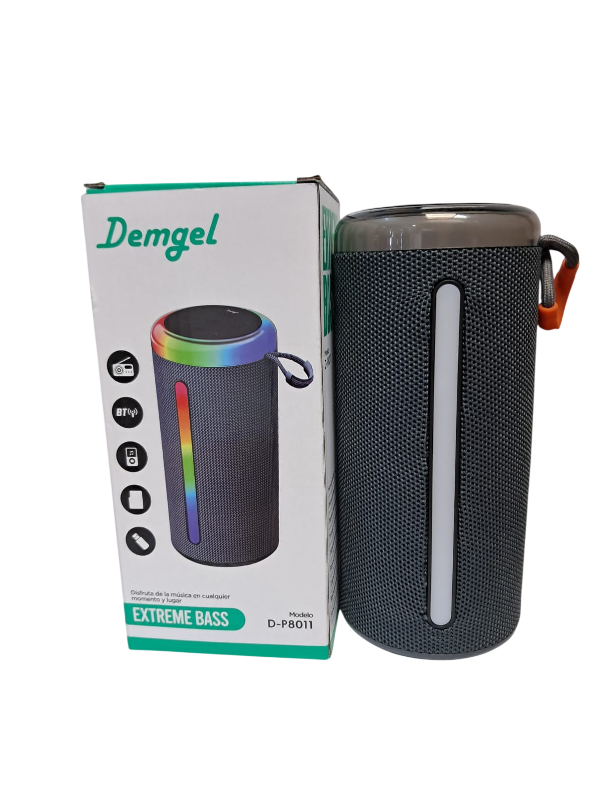 PARLANTE DEMGEL EXTREME BASS 18 CM 10 WATTS 2H AL 50% BLUETTOOTH/MICRO SD/USB D-P8011 (COLOR GRIS) - 2