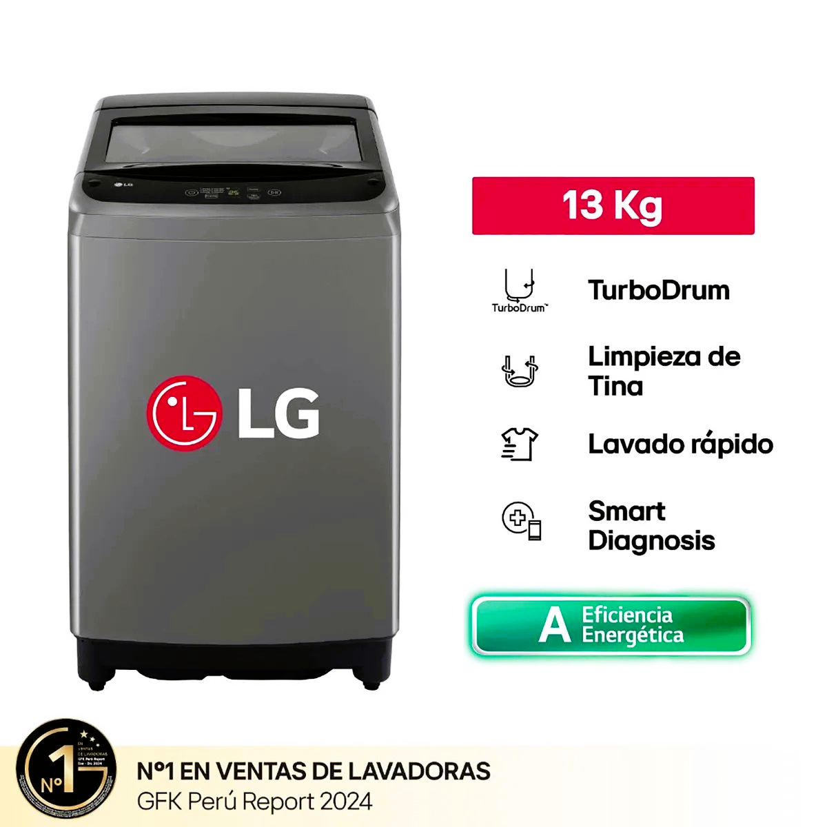 LAVADORA LG SMART INVERTER  13KG CARGA SUPERIOR  WT13BVTB - NEGRO CLARO - 1