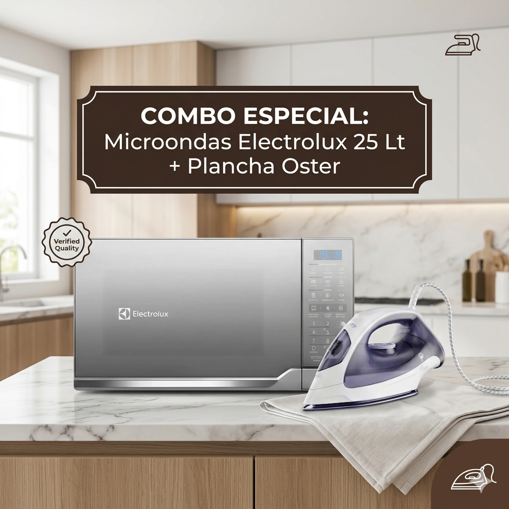 MICROONDAS ELECTROLUX 25 LITROS GRIS EMDO25S2GSRUG + PLANCHA OSTER PERLA 1200 W GCSTBS3802-053 - 1