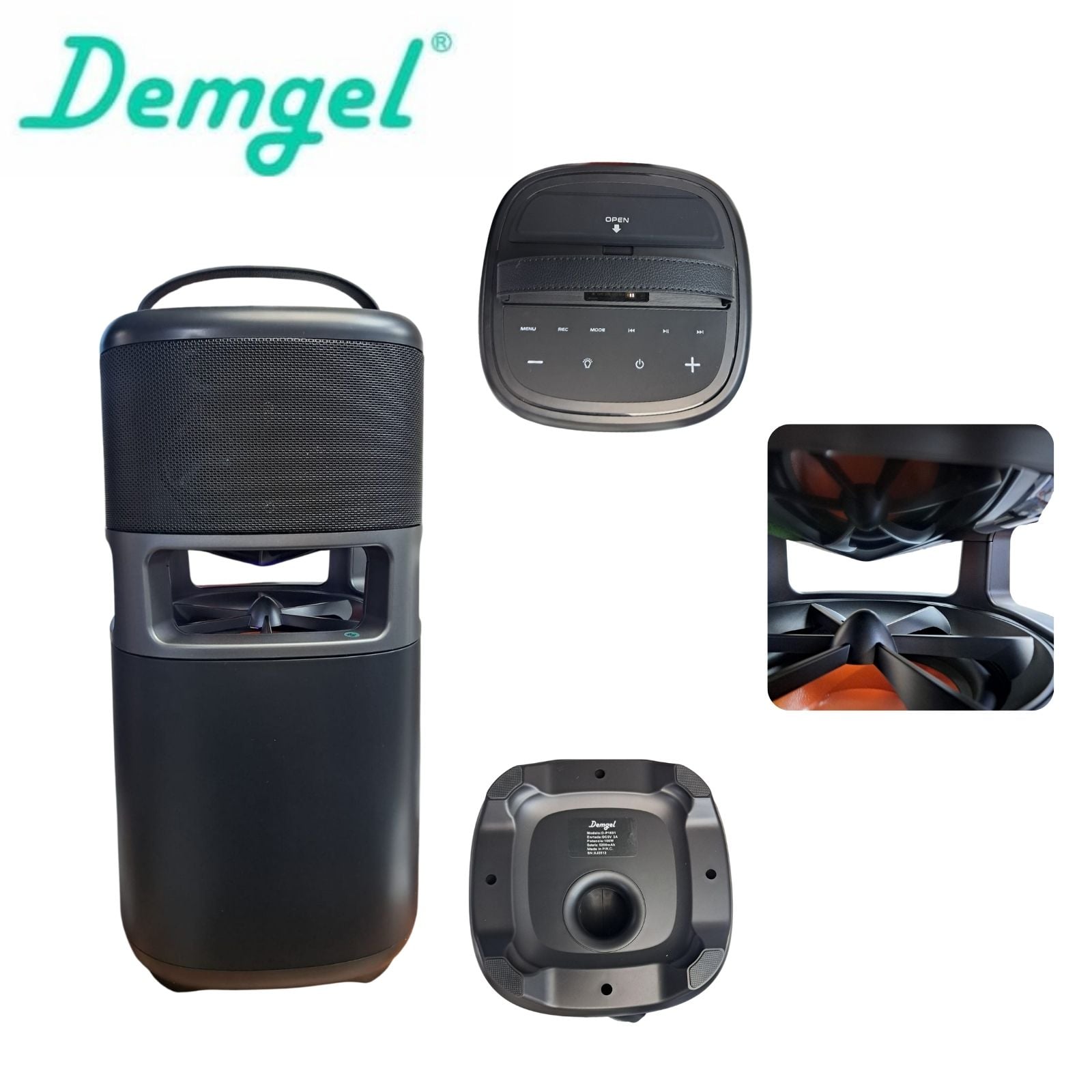 PARLANTE DEMGEL INALAMBRICO 100 WATTS RMS 360° 5 HORAS BT/USB/TWS/AUX 5200MAH D-P1601 (2026) - 2
