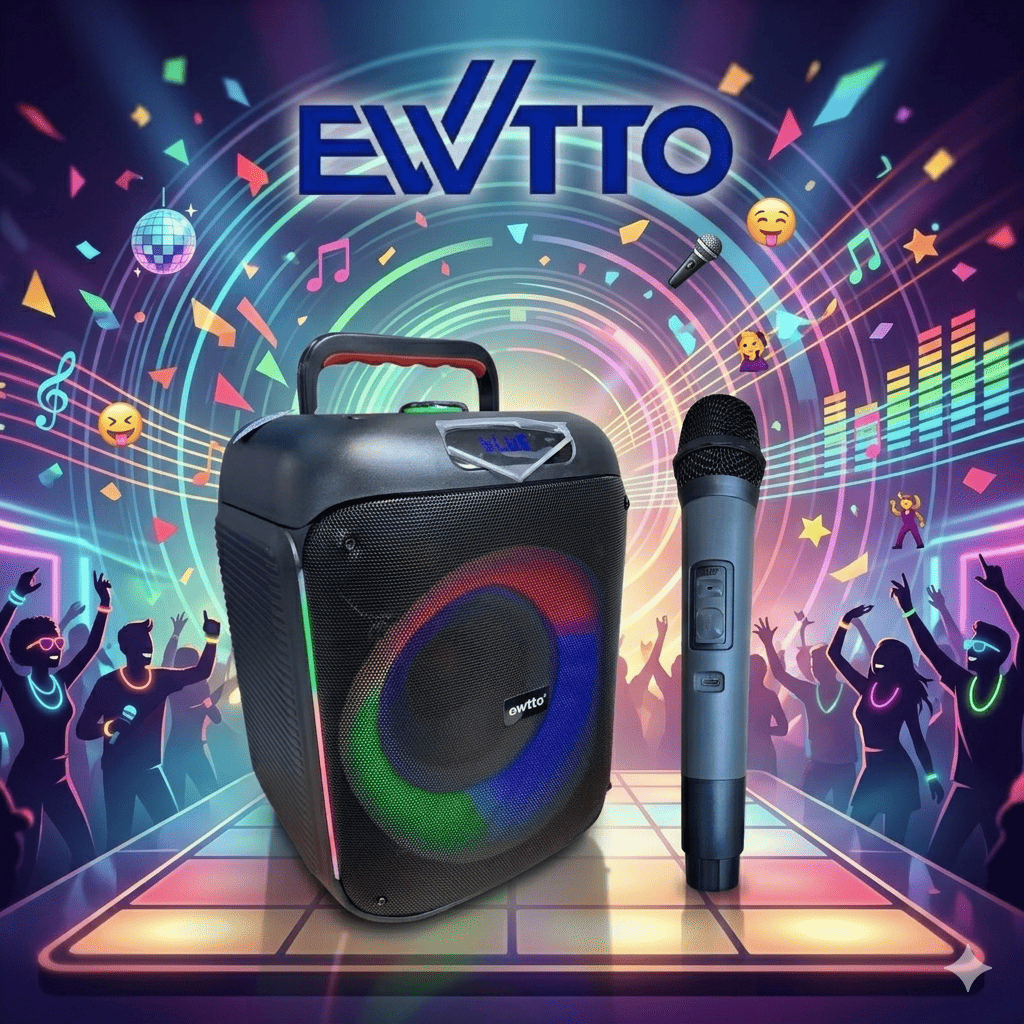 PARLANTE EWTTO INALÁMBRICO 8 PULGADAS 40 WATTS 3600 MAH BT/AUX/USB/TF + MICRÓFONO ET-P5777MBC (2026) - 1