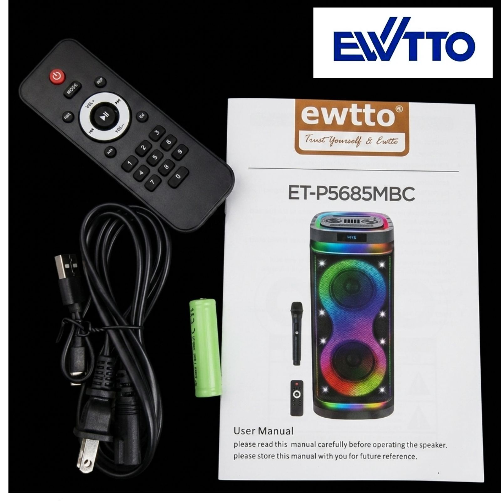 PARLANTE EWTTO ESCENARIO INALAMBRICO 500 WATTS 5400MAH BT/AUX/USB/TF + MICRÓFONO ET-P5685MBC (2026) - 3