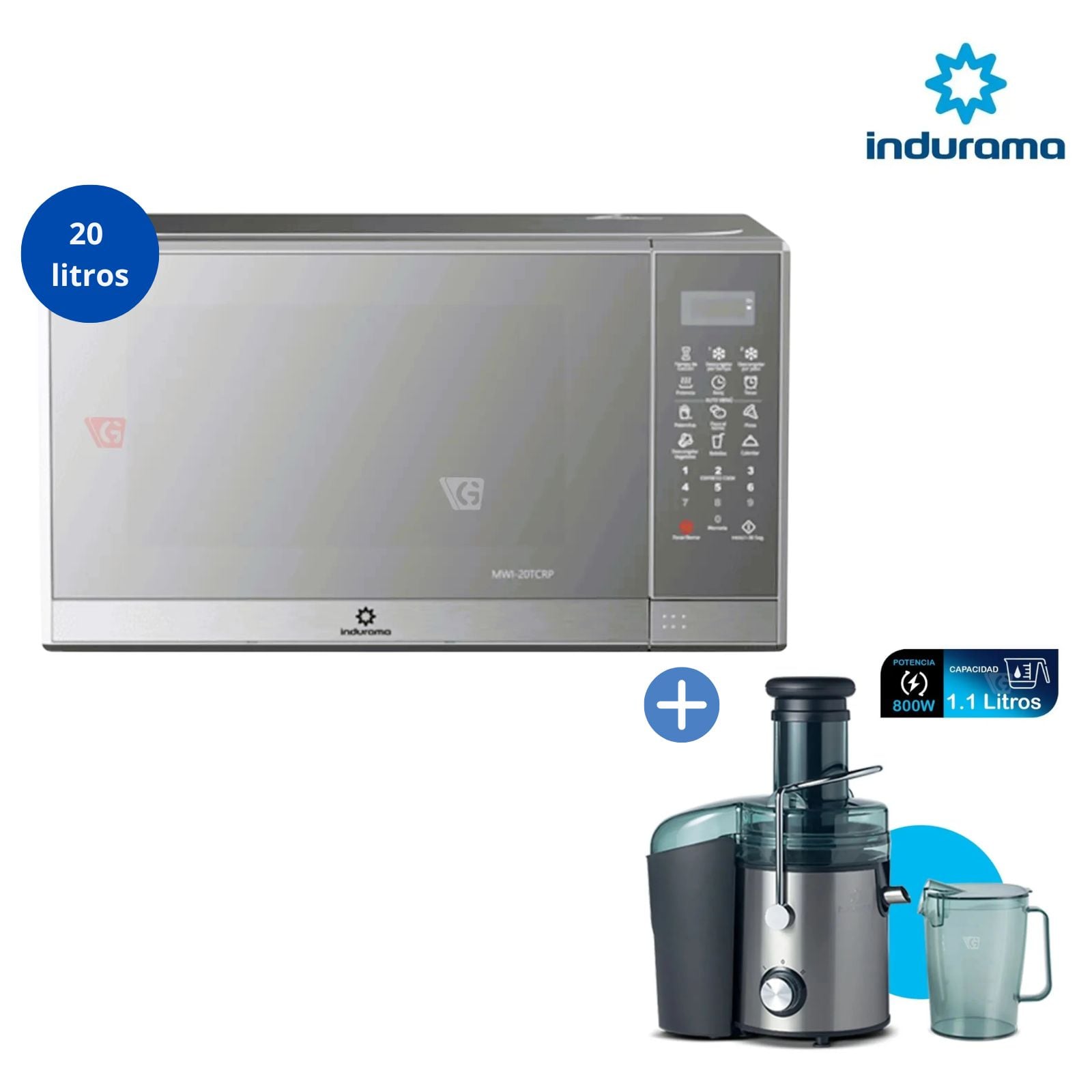 MICROONDAS INDURAMA 20 LTS ESPEJADO GRIS MWI-20TCRP + EXTRACTOR DE JUGOS INDURAMA 1.1LTS EI-CR - 1