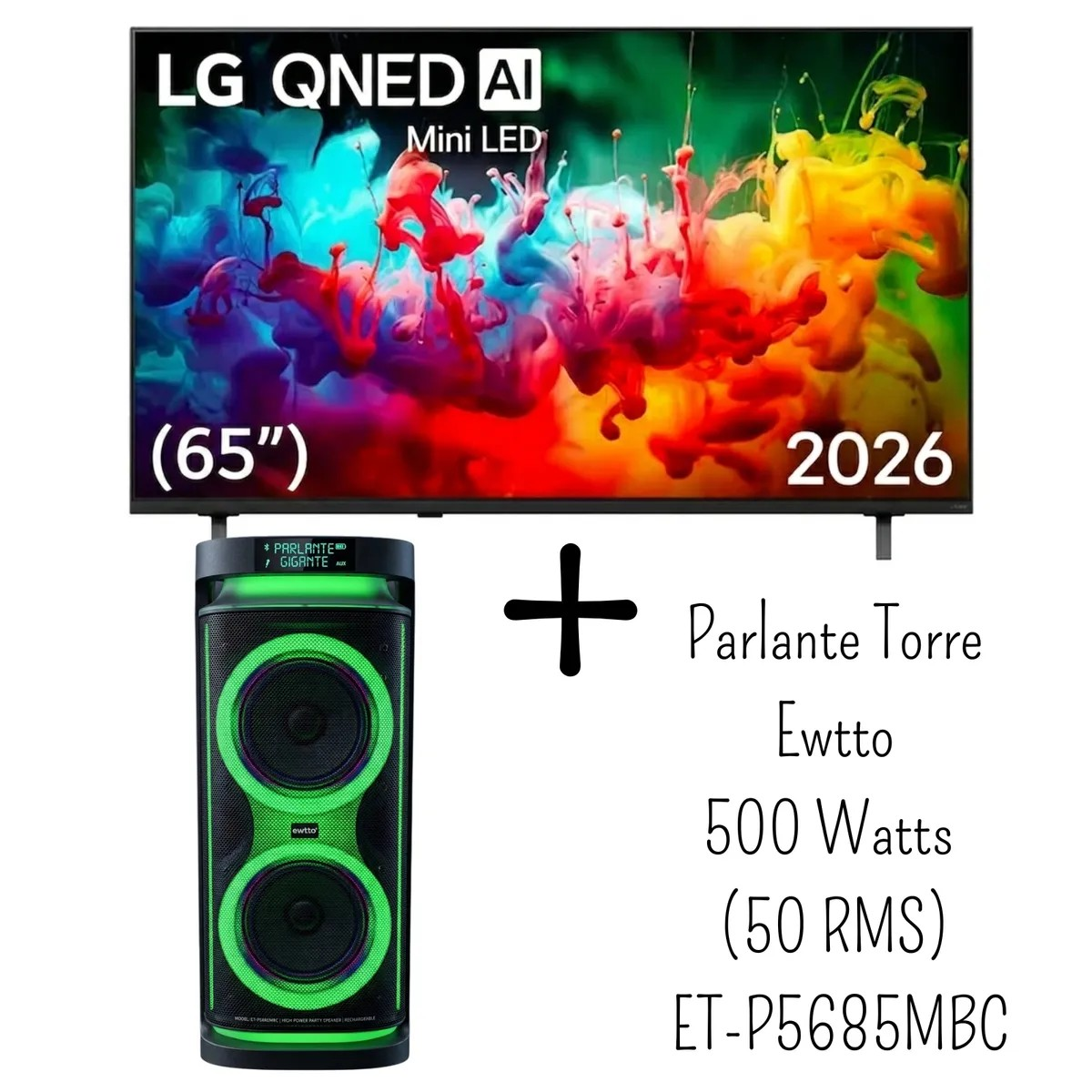 TELEVISOR LG 65 PULGADAS QNED MINI LED UHD 4K WEBOS 65QNED65BSA + PARLANTE TORRE EWTTO ET-P5685MBC - 1
