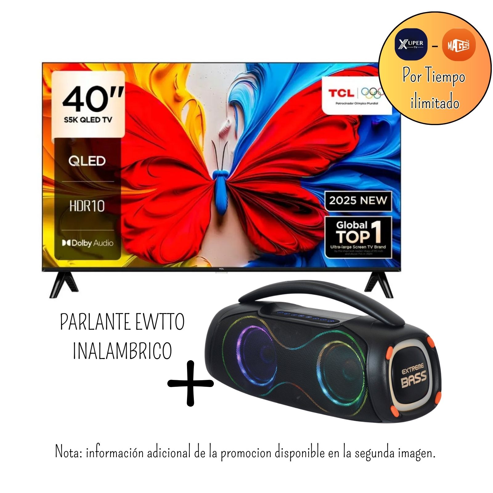 TELEVISOR TCL 40 PULGADAS QLED FHD GOOGLE TV 40S5K + PROMOCION +PARLANTE EWTTO ET-P4300MBC - 1