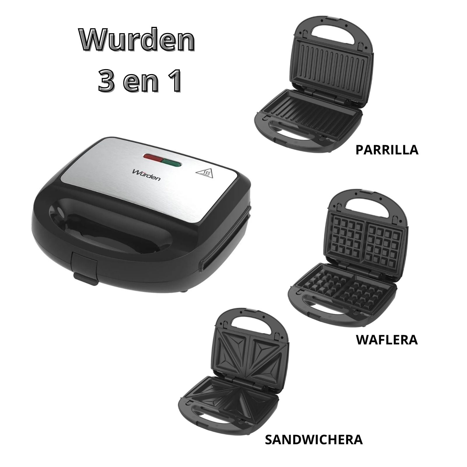 Sandwichera Wurden 3 en 1 750 Watts Placas Intercambiables WSM-BRATEN31 (Nuevo Modelo) - 1