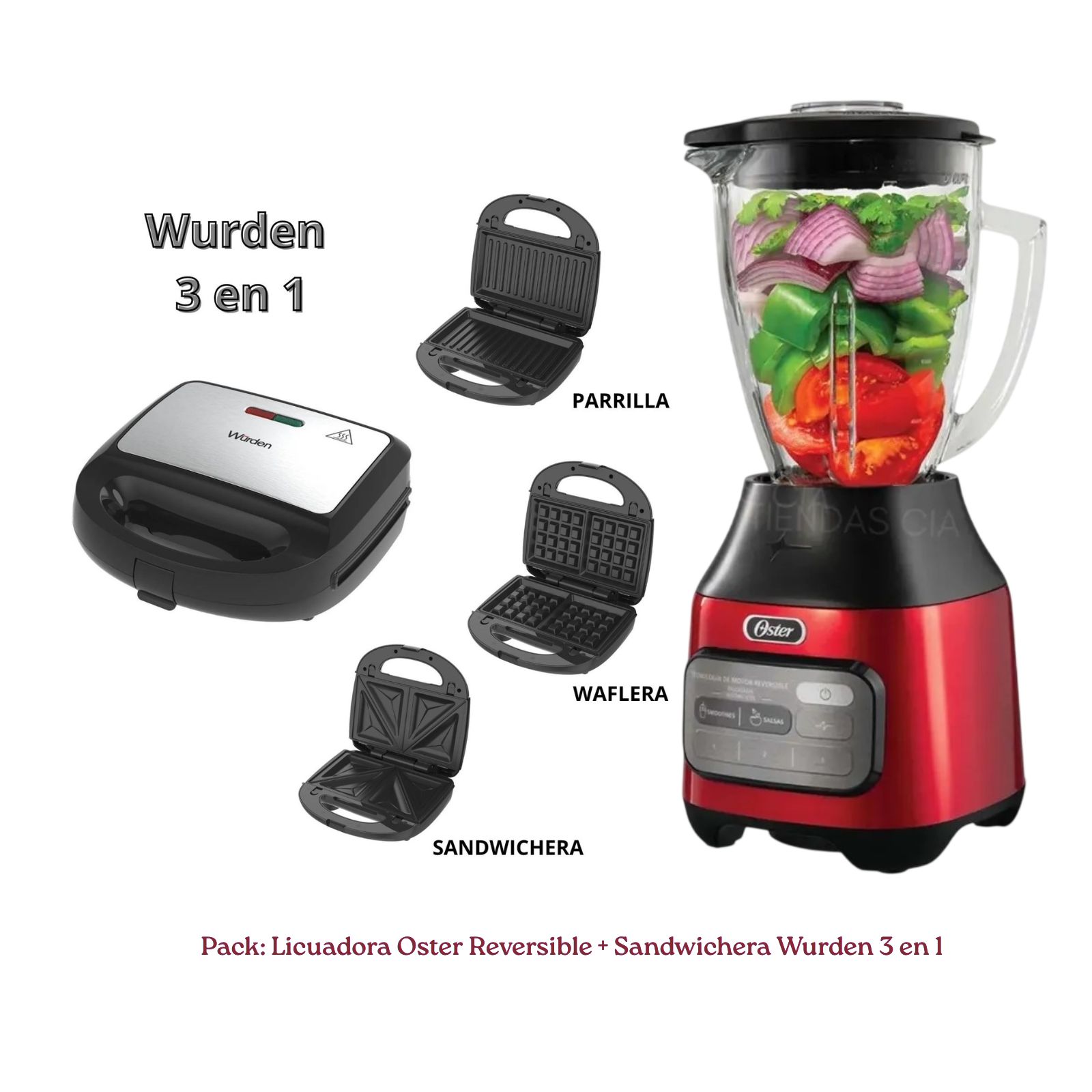 LICUADORA OSTER 1.5 LT REVERSIBLE BLSTPEG-CRT + SANDWICHERA WURDEN 3 EN 1 WSM-BRATEN31 - 1