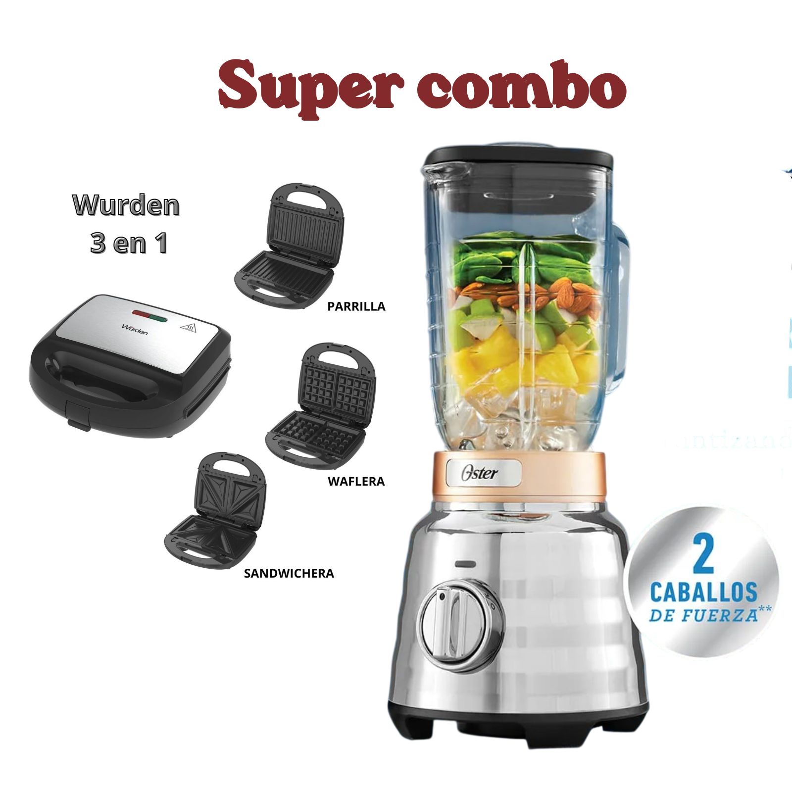 LICUADORA OSTER 6 ASPAS BLSTPBRG-053 + SANDWICHERA WURDEN 3 EN 1 PLACAS INTERCAMBIABLES WSM-BRATEN31 - 1