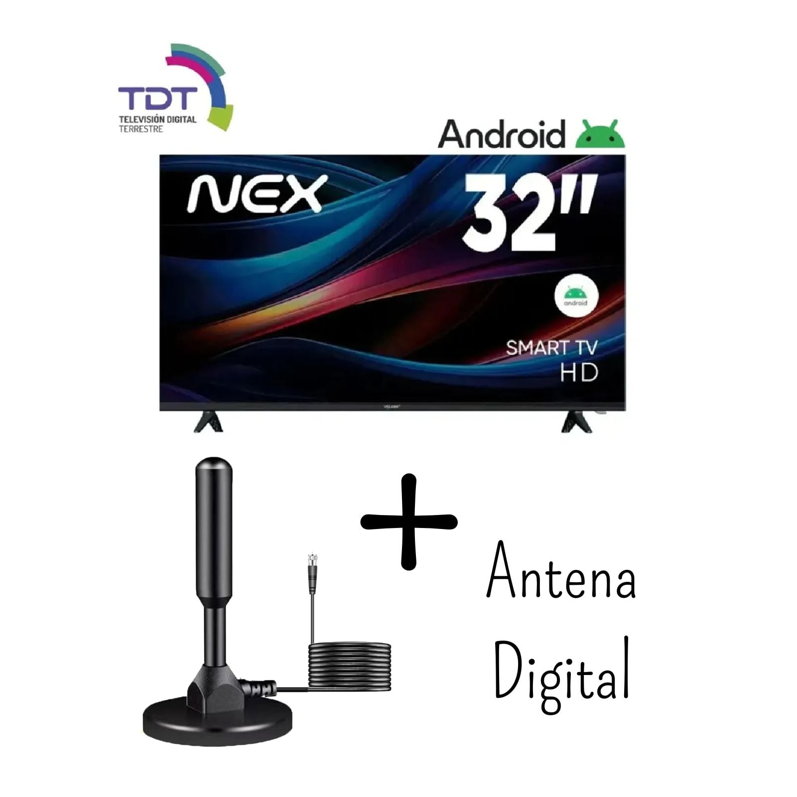 TELEVISOR NEX 32 PULGADAS HD SMART TV ANDROID 14 TVLED32S + ANTENA DIGITAL - 1