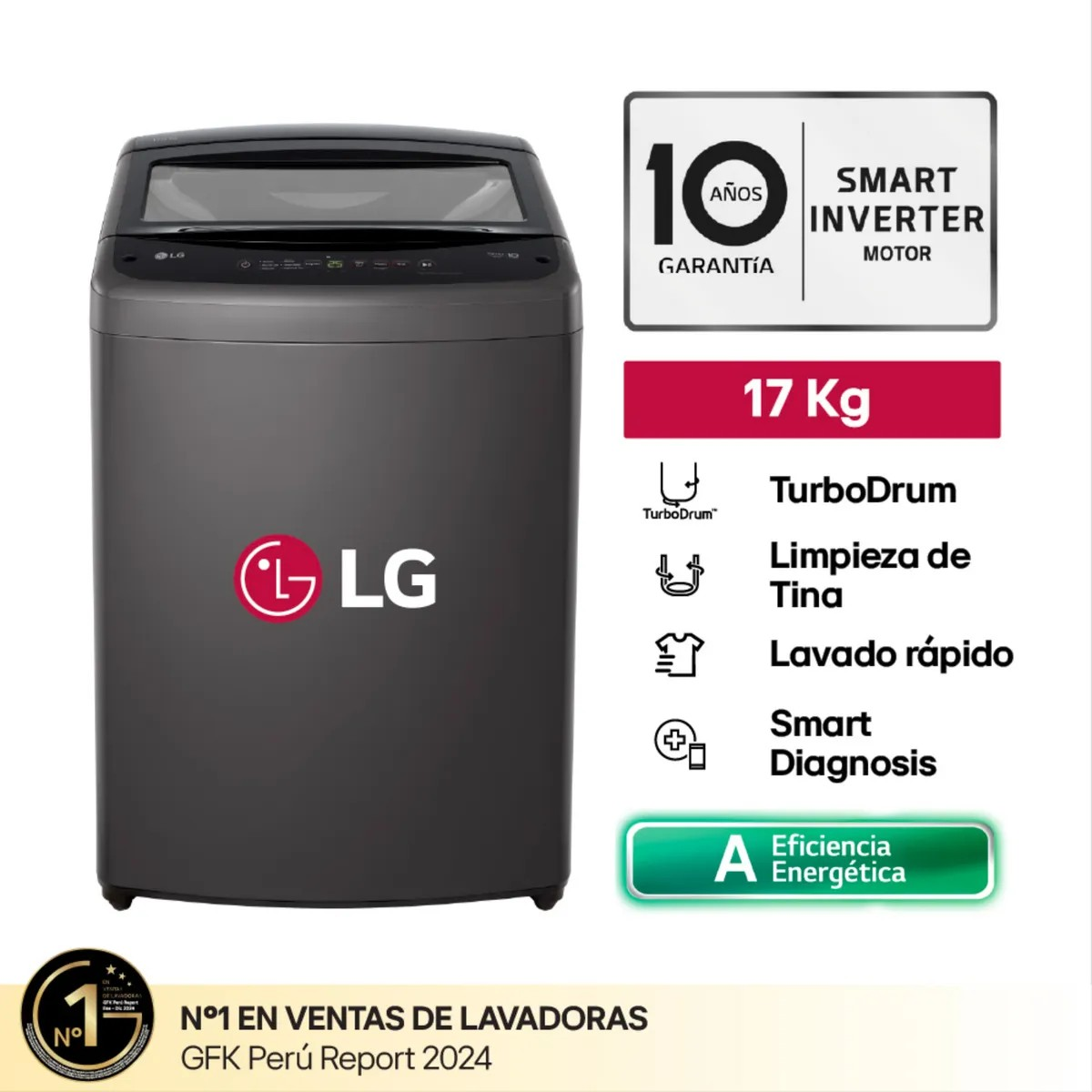 LAVADORA LG 17 KILOS CARGA SUPERIOR TURBO DRUM NEGRO CLARO WT17BVTB (NUEVO MODELO) - 1