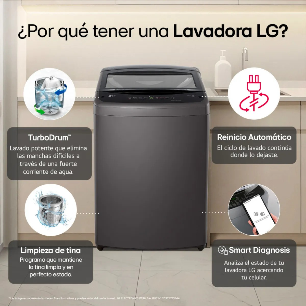 LAVADORA LG 17 KILOS CARGA SUPERIOR TURBO DRUM WT17BVTB + DETERGENTE LÍQUIDO SAPOLIO 1 LITRO - 4