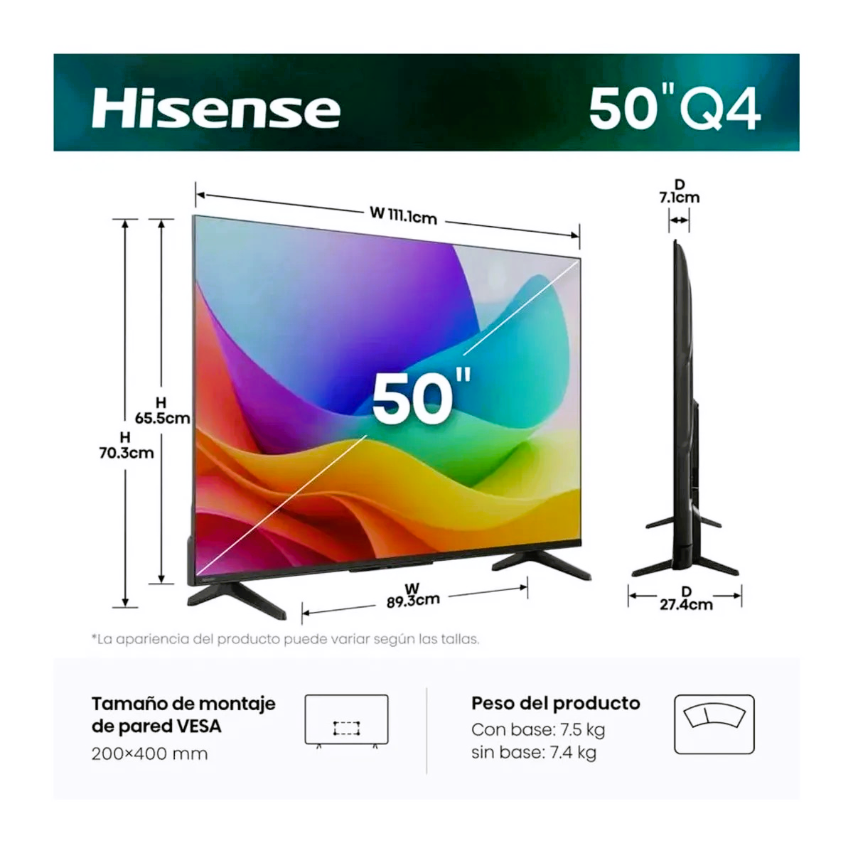 TELEVISOR HISENSE 50 PULGADAS QLED FHD SMART TV 50Q4SV (NUEVO MODELO) - 2