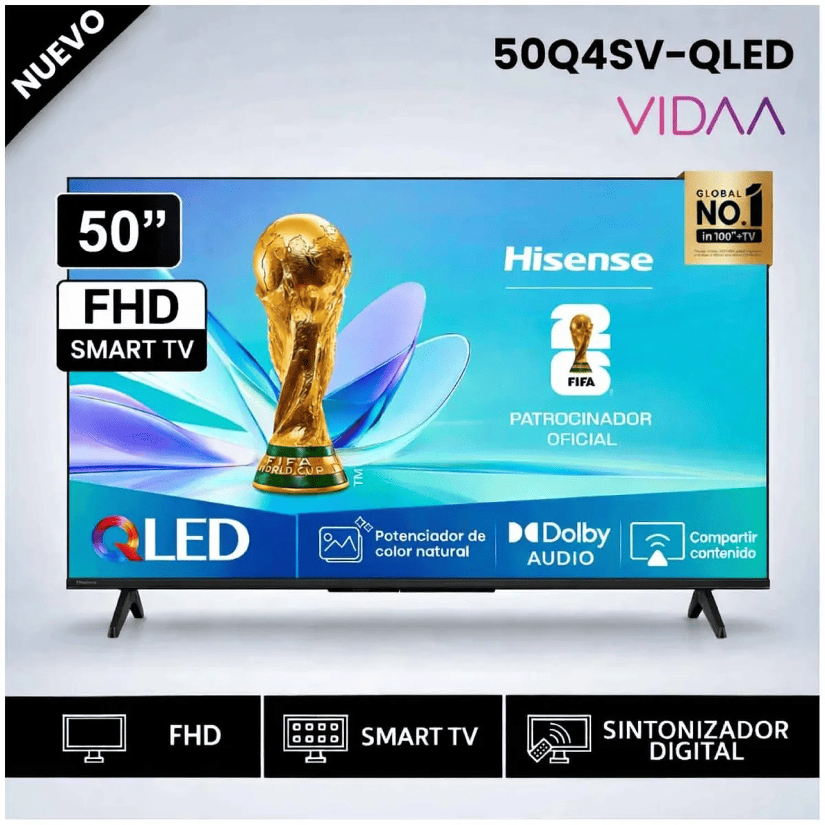 TELEVISOR HISENSE 50 PULGADAS QLED FHD SMART TV 50Q4SV + 2 REGALOS (NUEVO MODELO) - 1